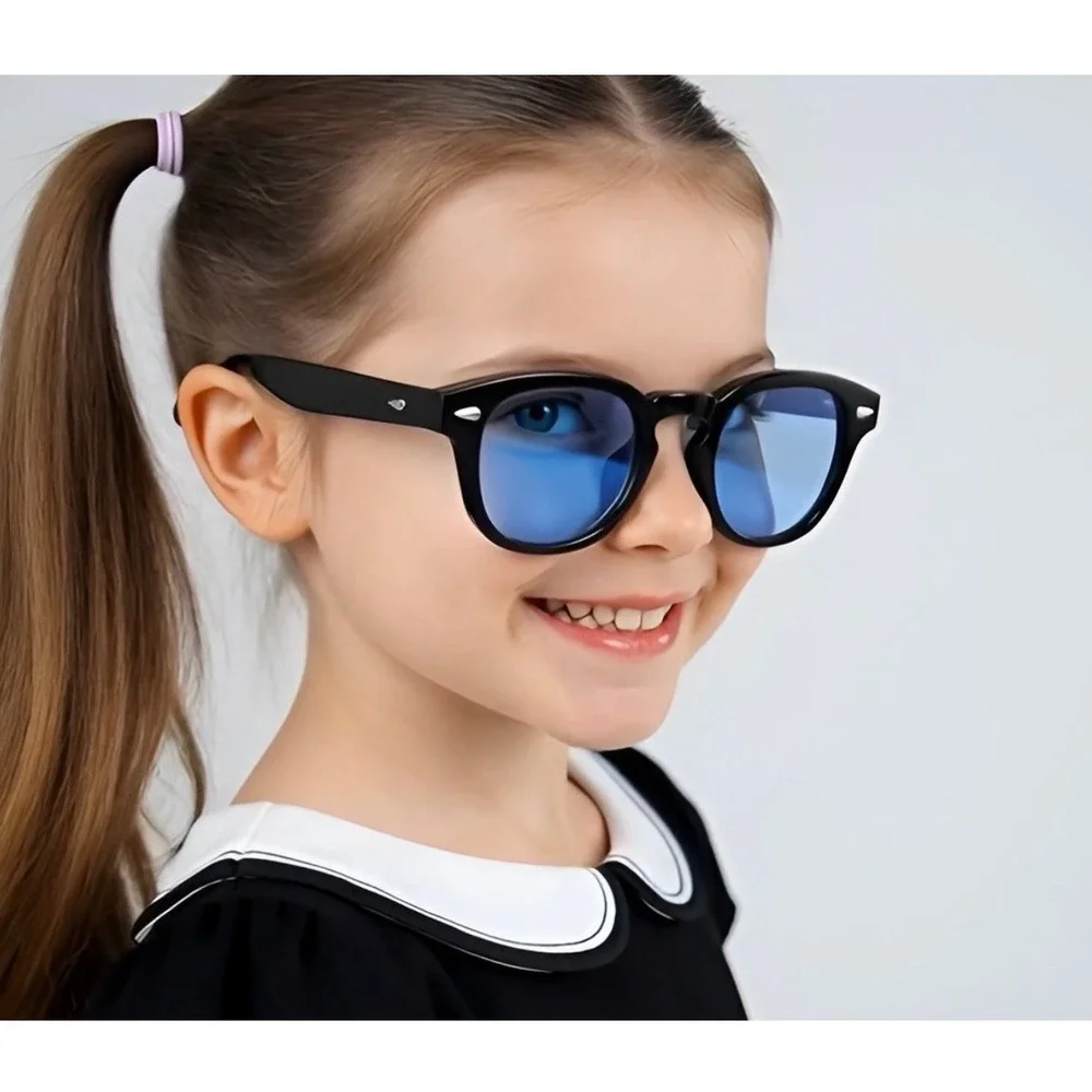 Kids Round Sunglasses  Frame Light‎ Blue Lens Fashion Sun Protection Boys Girls